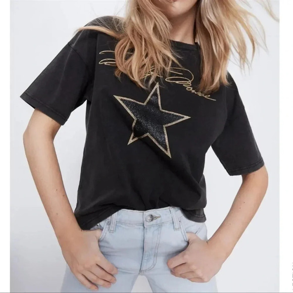 Zara Marilyn Monroe Shirt Sleeve Boxy Fit Crewneck Graphic Tee 100% Cotton NWT - Picture 5 of 7